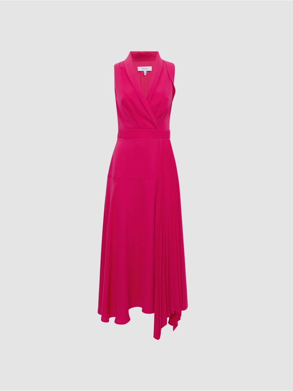 REISS Claire Pleated Fitted Midi Dress Pink Size 6 - Picture 4 of 15